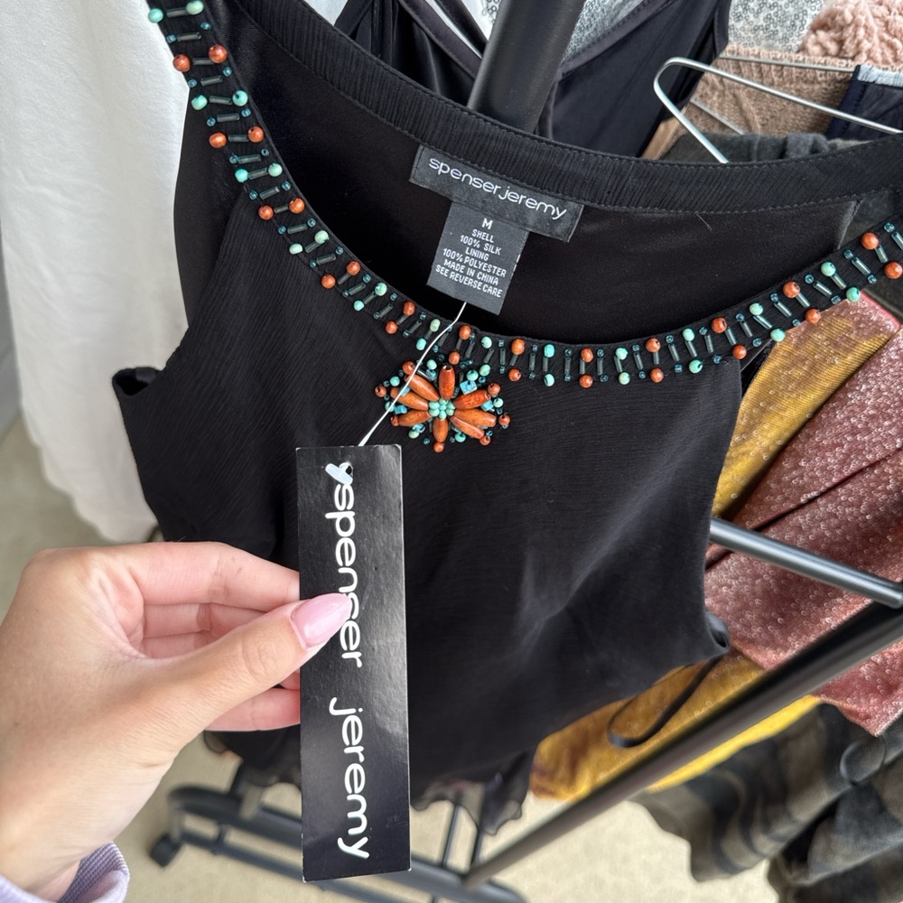 Spenser Jeremy Black Top with Beaded Neckline - Picture 3 of 3
